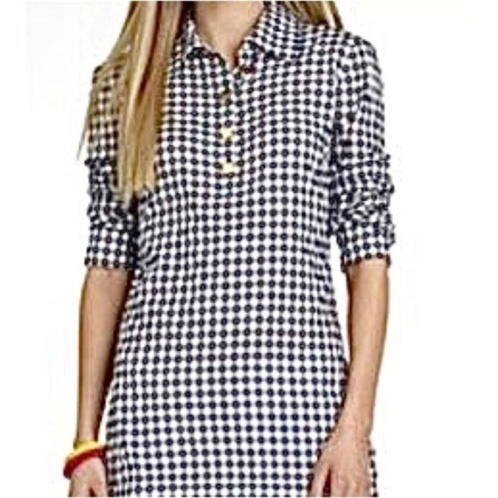 Tory Burch Navy White Gingham Cotton Tunic Shirt Dress Size 4 Gold Buttons